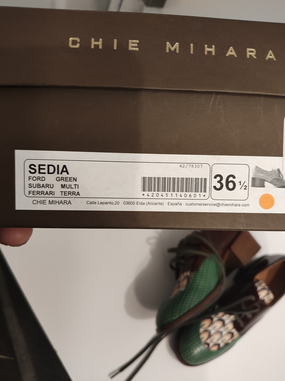 Chie Mihara Green Brown Patterned Leather Lace-Up Oxfords - Picture 14 of 14